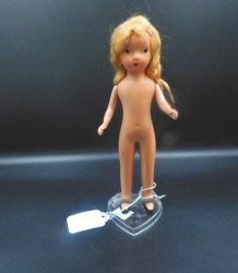 7" BISQUE  K & H USA NUDE BLONDE DOLLHOUSE DOLL ON STAND
